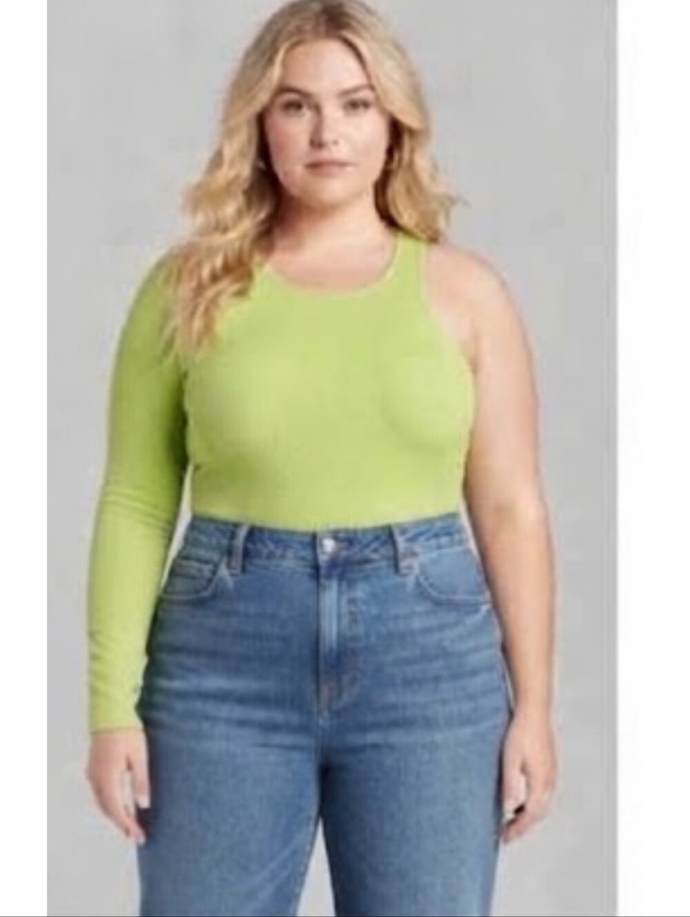Wild Fable asymmetrical one sleeve ribbed bodysuit Green Size XXL